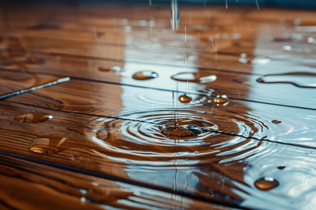 Water on top of a brown wood floor in El Paso.